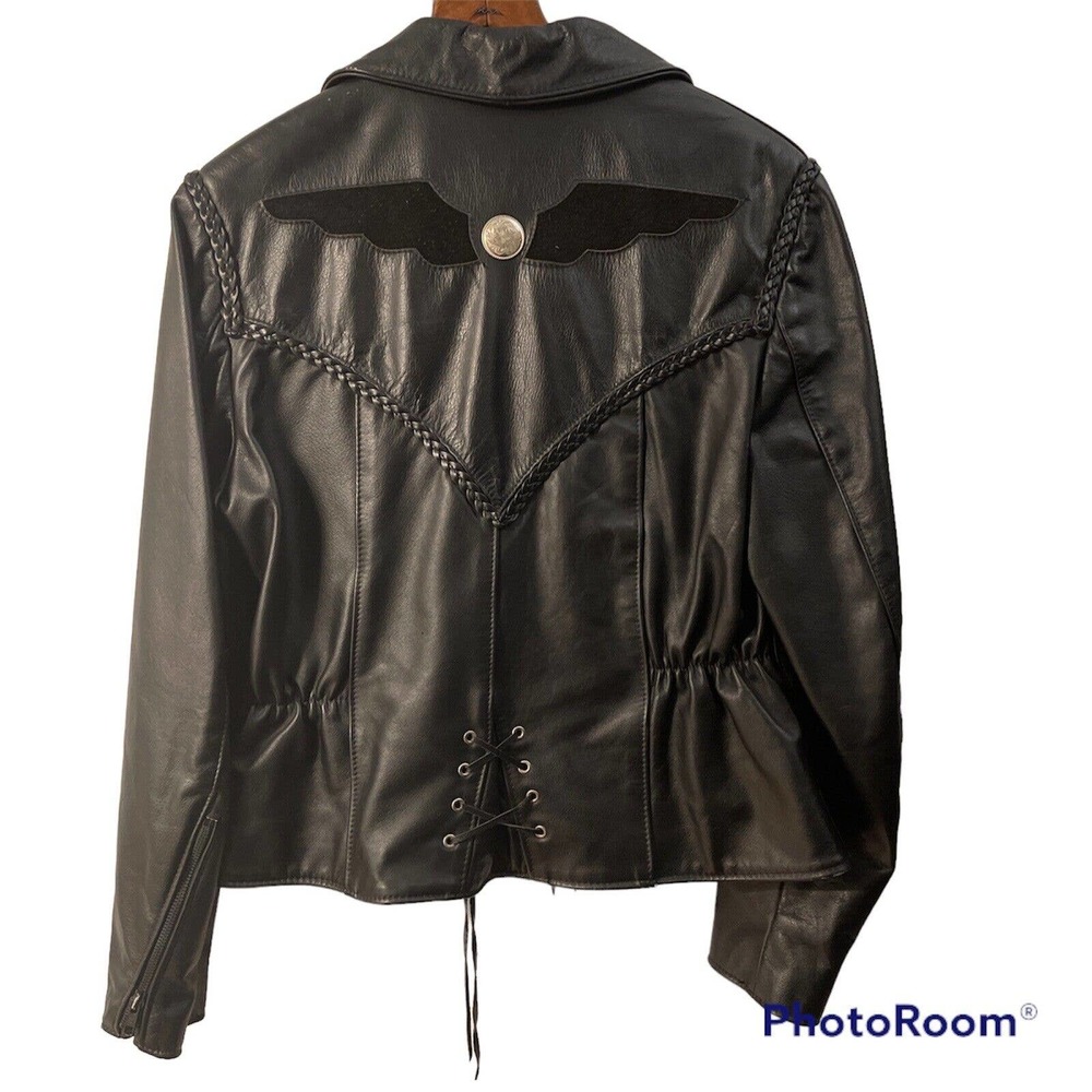 Protech Womens Leather Apparel Black Motorcycle Jacket Size S/M - Picture 2 of 12